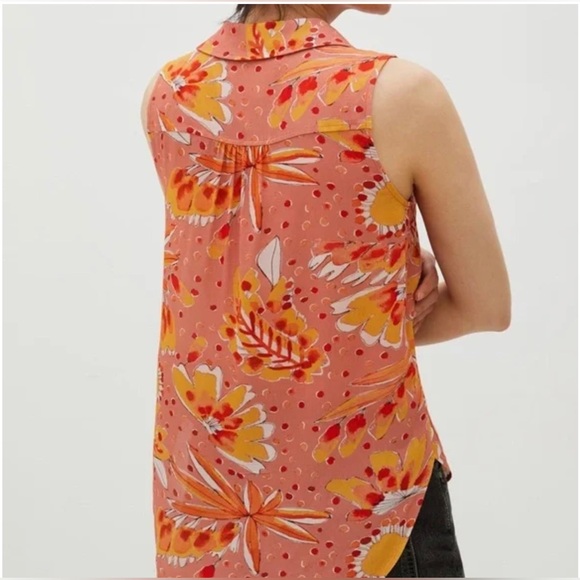 Vera for Anthropologie Floral Sleeveless Button Up Blouse Top Sz Medium - Picture 7 of 9